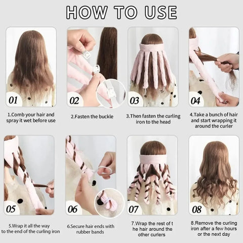 Heatless Curling Rod Headband for Lazy Hair - Silk Ribbon Soft Wave Formers for Sleeping No Heat Curls