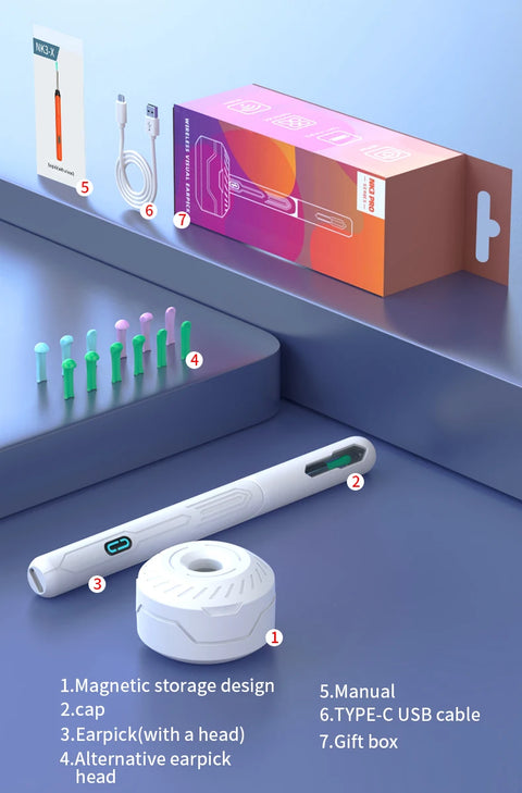 Ear Cleaner with Camera Set HD Ear Sticks Otoscope USB C Charging Endoscope Wax Removal Tool Earpick Ear Cleaning Set NK3 Pro